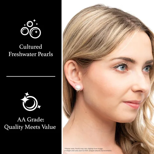 Vista 2 de Pendientes Omega de plata de ley 925 con clip francés de perlas de 0.512 in cultivadas en agua dulce