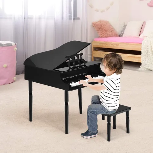 Vista 4 de Costzon Piano Clásico para Niños, Piano de Juguete de Madera con 30 Teclas, con Soporte para Partituras y Banco, Mini Juguete Musical para Niños