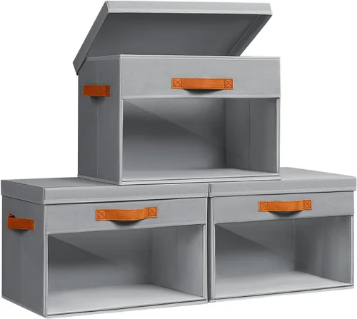 Vista 13 de Homsorout Cajas Grandes de Almacenamiento con Tapas - Paquete de 3 Organizadores Plegables Decorativos con Ventanas Transparentes y Asas