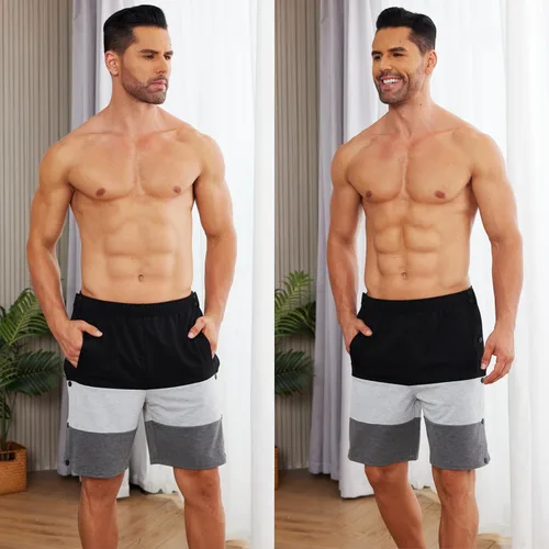 Vista 3 de Deyeek Pantalones cortos para hombre con bolsillos para recuperación poscirugía, bloque de color, algodón