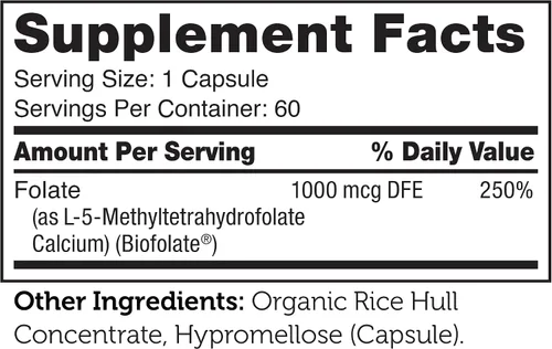 Vista 5 de Zahler Metilfolato - Apoya el desarrollo fetal saludable y la salud genética - Ácido fólico metilado de 1000 mcg DFE L-metilfolato - Suplemento