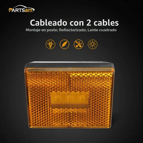 Vista 3 de Partsam 4 luces de marcador lateral ámbar para remolque RV con reflector reflejo, luces LED rectangulares de 2-4/5 pulgadas para remolque