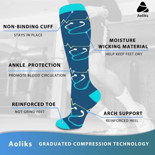 Vista 4 de Aoliks 78 pares de calcetines de compresión médica para mujeres y hombres, calcetines de apoyo hasta la rodilla para correr, enfermeras, viajes