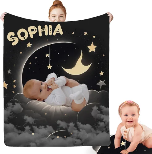 Vista 24 de Artsadd Manta facial personalizada de princesa para niñas, personalizada con cara de niños, manta personalizada para niños, nombre de foto de bebé