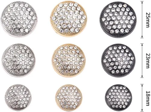 Vista 5 de 10 unidades de botones redondos de metal con diamantes de imitación para ropa, accesorios de costura DIY, decoración de boda, venta al por mayor