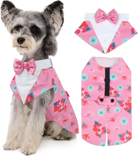 Vista 11 de Kuoser Conjunto de esmoquin para perro, traje de perro y bandana, disfraz Negro
