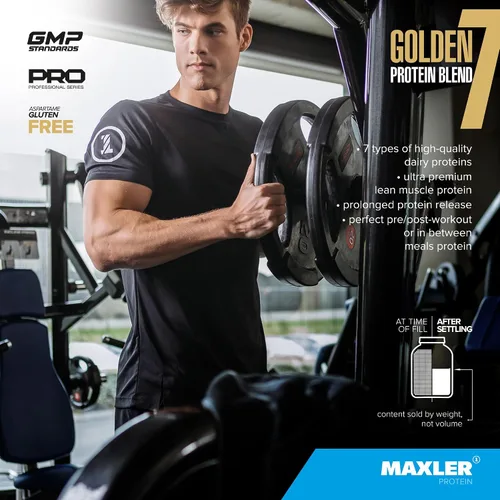 Vista 4 de Maxler Golden 7 Protein Blend - Proteína en polvo para ganancia muscular y recuperación - Polvo de proteína de fresa de 2 libras