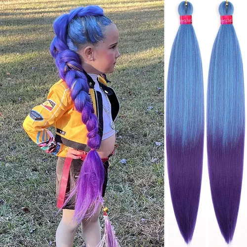 Vista 40 de Cabello trenzado verde con lentejuelas de 26 pulgadas, preestirado, trenzas de textura Yaki, extensiones de cabello pre plumadas, 3 paquetes, fácil
