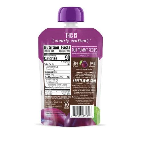 Vista 3 de Happy Baby Mezclas de apoyo digestivo, alimento para bebés etapa 2 con fibra prebiótica, manzana, calabaza y ciruela, 4 onzas (paquete de 16) +