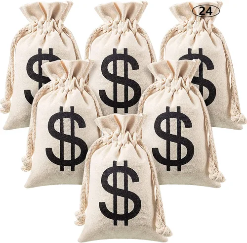 Vista 8 de Boao 24 Canvas Money Bag Pouch Dollar Sign Prop Money Bag Game, Black