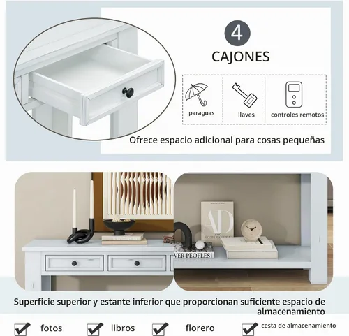 Vista 6 de Knocbel Mesa de consola para pasillo, sofá, entrada, mesa auxiliar de 63 pulgadas de largo, muebles con 4 cajones y estante inferior para sala