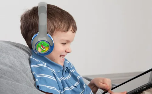 Vista 4 de EKIDS - Auriculares Bluetooth de dinosaurio para niños, auriculares inalámbricos para la escuela, H
