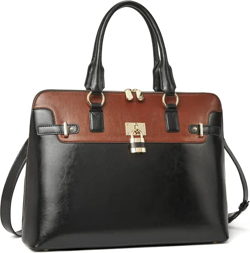 Vista 11 de BOSTANTEN Maletín de cuero para mujer de 15.6 pulgadas, bolso de hombro para laptop, oficina, trabajo, bolso cruzado