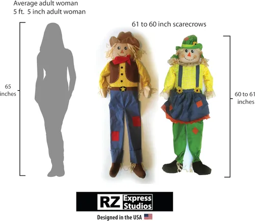 Vista 2 de 61" Par de espantapájaros sentados vaquero y niña otoño al aire libre decoración