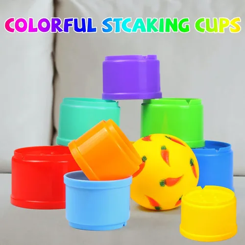 Vista 5 de Paquete de 9 tazas apilables de conejo y bolas de golosinas de conejo, con tazas apilables de plástico multicolor, juguetes de conejo