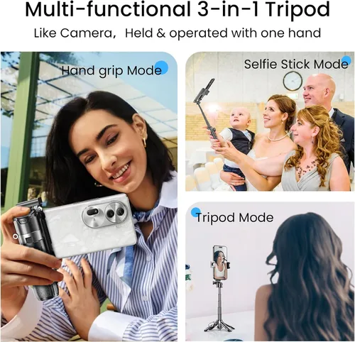 Vista 6 de Trípode portátil para selfie stick con luces de doble llenado y control remoto Bluetooth, trípode de teléfono de tamaño bolsillo 3 en 1 con 2