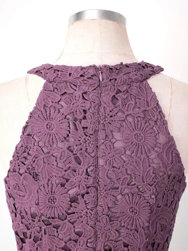 Vista 6 de Renvena - Vestido de gasa para dama de honor con encaje floral y largo de baile