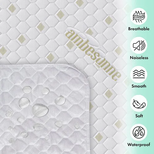 Vista 4 de Ambesonne Protector de colchón ajustable antideslizante 100% impermeable, cubierta de tela de aire 3D, almohadilla de cama, textura suave