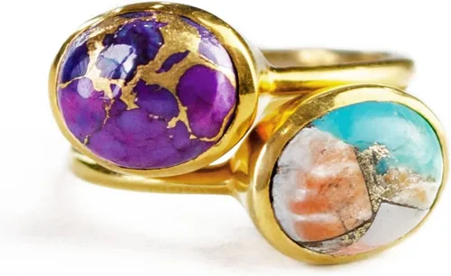 Vista 28 de Oval Birthstone Ring Bezel Set in Vermeil Gold, Sterling Silver, or Rose Gold, Stacking Birthstone Ring [rOMB]