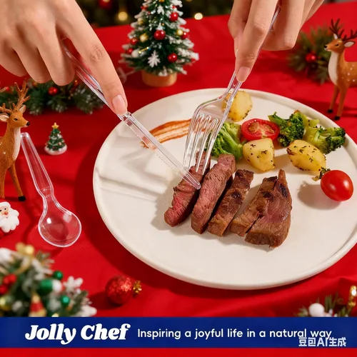 Vista 9 de JOLLY CHEF Juego de 300 cubiertos de plástico transparente, 100 tenedores, 100 cucharas, 100 cuchillos, juego de cubiertos de plástico desechables