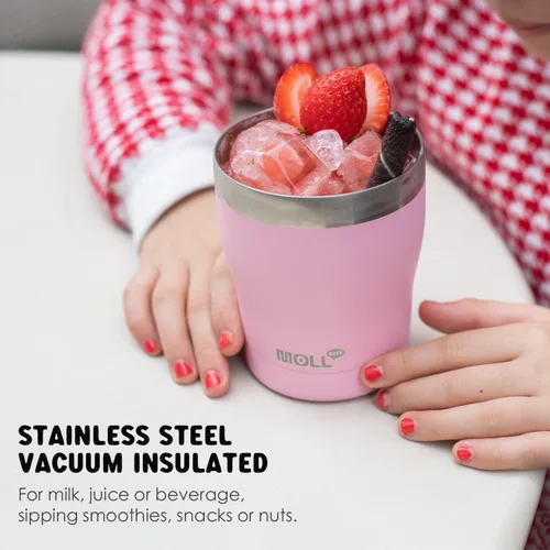 Vista 4 de Taza para niños Mollcity - Vaso de 9 oz con tapa y pajita de acero inoxidable, vaso aislado al vacío de doble pared para niños, a prueba