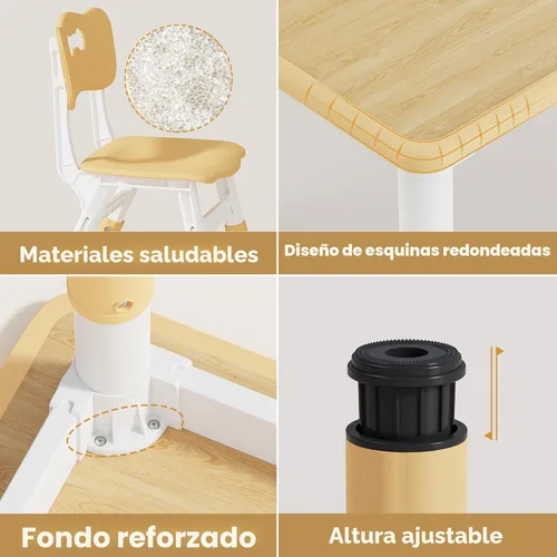 Vista 5 de Brelley - Juego de mesa y 2 sillas para niños, escritorio infantil ajustable en altura de 31.5" L x 23.6" W y juego de sillas, escritorio con diseño
