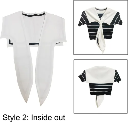 Vista 3 de HoosaiyWoo Collar falso de marinero para mujer, lindo collar falso para niña, blanco y negro, ancho 14.5 x 22 pulgadas de alto, Poliéster, No es una
