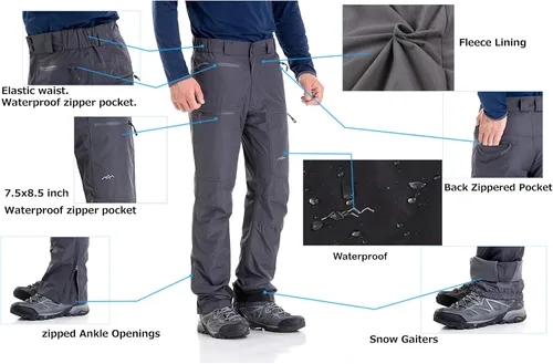 Vista 4 de TRAILSIDE SUPPLY CO. Pantalones de snowboard para hombre, para esquí, nieve, viento, impermeable, aislados