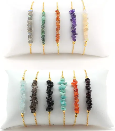 Vista 6 de Gempires Natural Chips Bar Bracelet, Energy Healing Crystals, Birthday, Gift for Her, Gemstone Jewelry 8 inch