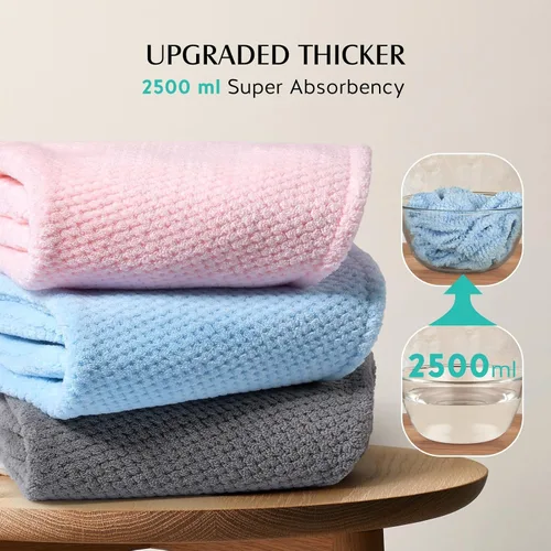 Vista 3 de YFONG Paquete de 3 Toallas Grandes de Microfibra para Envolver el Cabello, 30" x 10" Más Gruesas Anti Encrespamiento Secado Rápido Toallas