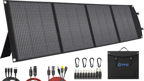 Vista 8 de PPQ Kit de panel solar portátil de 100 W, 18 V/6 A, cargador solar plegable de 9 libras con 24% de eficiencia, 4 cables y 16 salidas para todas
