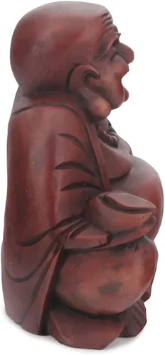 Vista 6 de Buddha Groove Estatua de Buda feliz de Polystone Hotei con acabado de caoba para uso en interiores