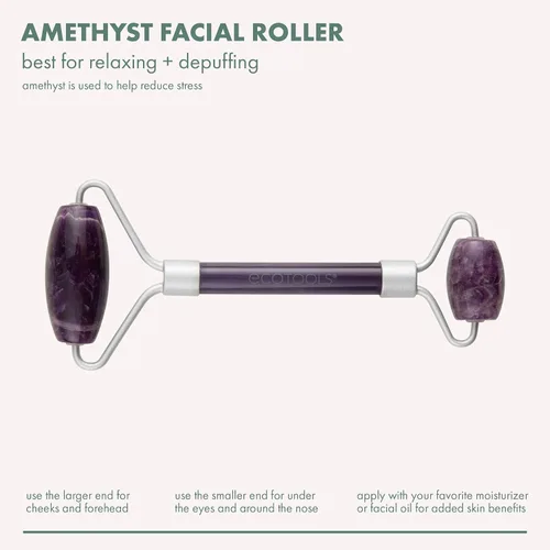 Vista 4 de EcoTools Rodillo facial de amatista, rodillo facial y masajeador de piedra real, herramienta para el cuidado de la piel y esculpir, reduce