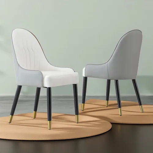 Vista 16 de Montary Juego de 2 sillas de comedor, modernas sillas de cuero de mediados de siglo en blanco y negro con patas de metal sólido y respaldo
