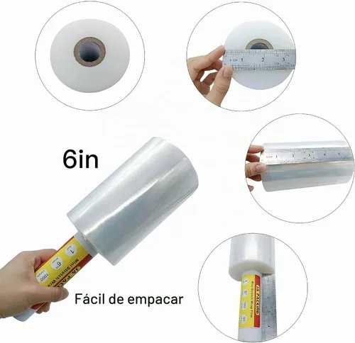 Vista 2 de Rollo de envoltura de plástico transparente de 6 pulgadas x 1000 pies, película industrial de calibre 80 con asa para mudanza, envío, embalaje