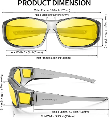 Vista 2 de URUMQI Gafas de conducción de visión nocturna para hombres y mujeres, lentes polarizados antirreflejos, lentes de alta definición amarillas