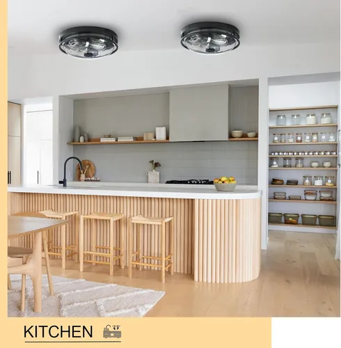 Vista 8 de Luz de techo de montaje empotrado Luminzone con pantalla de vidrio transparente, 2 luces, iluminación de estilo granja para interior y exterior