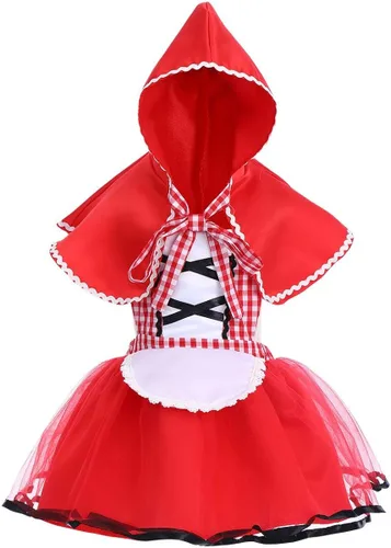 Vista 3 de IWEMEK Disfraz de capó roja de lujo para bebé, disfraz de Halloween, capa de cuento de hadas, disfraz de Navidad