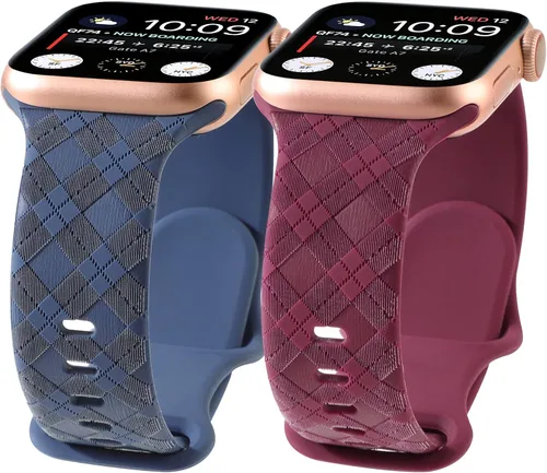 Vista 9 de Correas grabadas a cuadros compatibles con Apple Watch Band de 1.575 in 1.614 in 1.496 in 1.654 in 1.732 in 1.772 in 1.929 in, correa deportiva