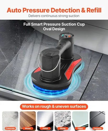 Vista 2 de VEVOR Ventosa eléctrica al vacío, capacidad máxima de elevación de 375 libras, elevador de vidrio al vacío con pantalla digital, herramienta
