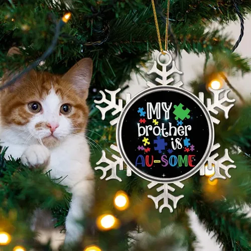 Vista 4 de Adornos de Navidad con texto en inglés «My Brother is Autismo», regalo para niños autistas, decoraciones de conciencia sobre el autismo, recuerdo