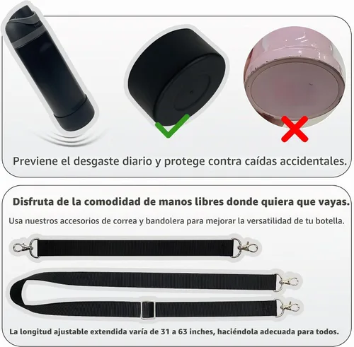 Vista 3 de Juego de botas de silicona para botella de agua Owala de 24 onzas, 32 onzas, 40 onzas, incluye funda antideslizante, correa para el hombro y correa
