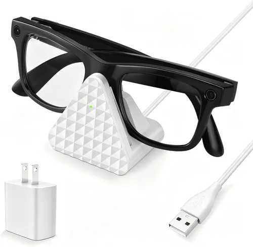 Vista 10 de Soporte de carga inteligente para lentes y cable compatible con Ray-Ban Meta Wayfarer Headliner Skyler, base de carga portátil USB-C para lentes