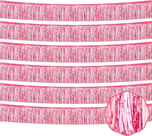 Vista 12 de Paquete de 6 guirnaldas de flecos de papel de aluminio negro de 10 pies con serpentinas metálicas de oropel para colgar en la pared, telón de fondo