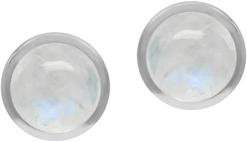 Vista 3 de Silvershake Aretes redondos de plata de ley 925 con incrustaciones de piedras de cabujón de 0.236 in, joyería para mujeres o adolescentes
