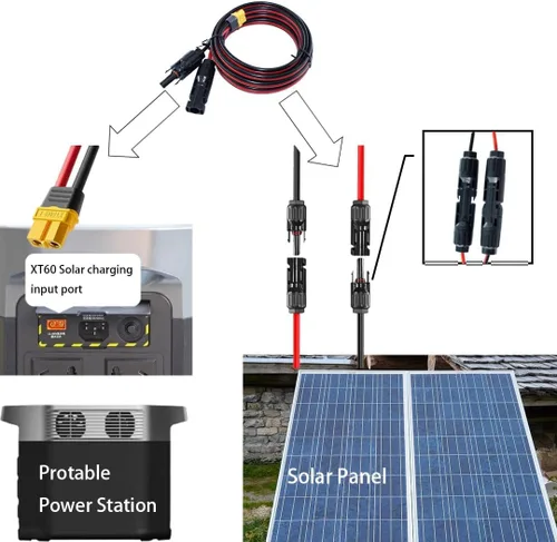 Vista 5 de Cable de extensión solar a XT60 de 10 pies, 10 AWG, conector de panel solar a adaptador XT60, cable de carga compatible con EcoFlow River y Delta 2