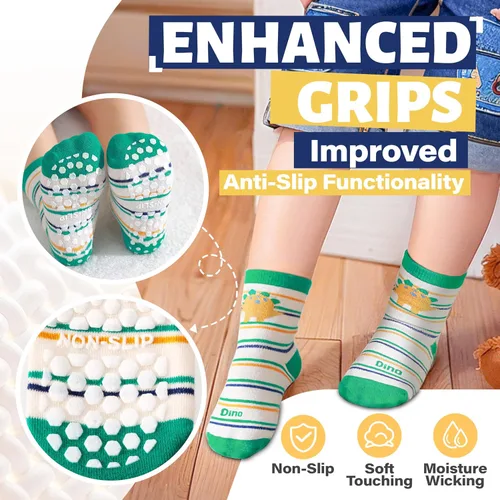 Vista 4 de ANTSANG 12 pares de calcetines de bebé para niñas, niños, niños pequeños con empuñaduras, calcetines de tripulación de algodón