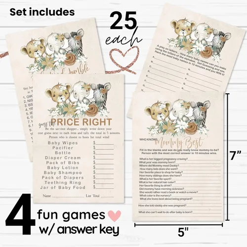 Vista 2 de Flora - Juegos de baby shower para niñas – Paquete de 25 actividades – Word Scramble, Adivina el precio, carrera de nombres de bebé y quién sabe