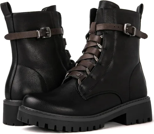 Vista 2 de GLOBALWIN Women's Combat Boots Lace Up Boots For Women Ankle Booties For Women Low Heel