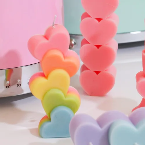 Vista 4 de Moldes de vela de silicona hechos a mano en forma de corazón moldes de vela de cera DIY regalos para bodas decoración del hogar (LZ446)